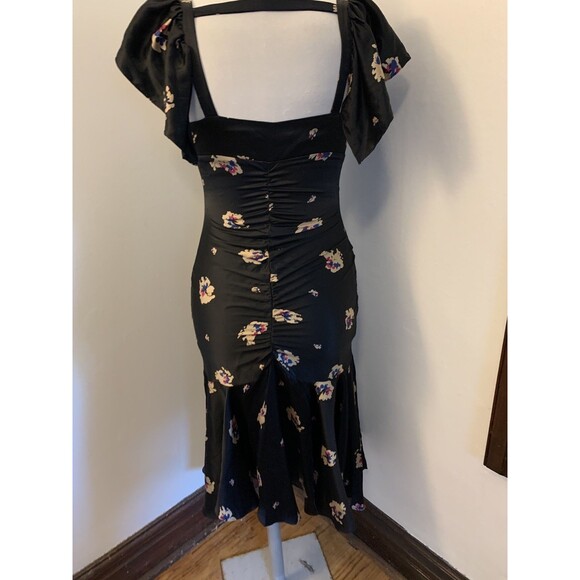 VTG Betsey Johnson 90 2000 y2K Silk Floral Midi Slip Dress Flutter Ruched 6 Blk - Picture 14 of 15
